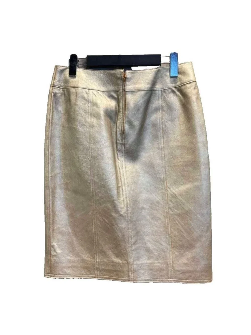 Chanel Leather Skirt Tight Lambskin Knee Length 38 Gold
